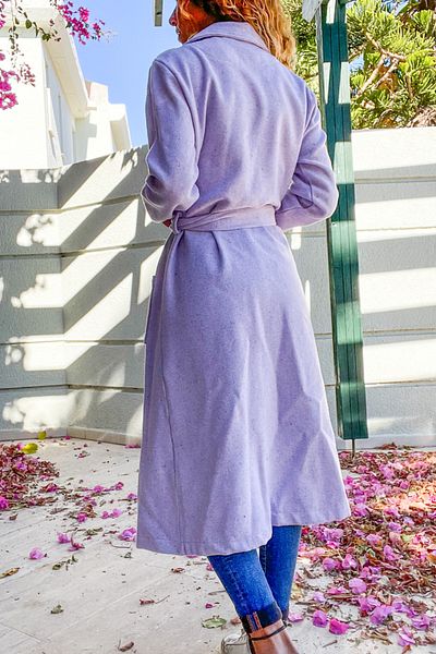 Güneşkızı Lilafarbener Damen-Jackenkragen mit Gürtel und Tasche, Mantel Bst3310