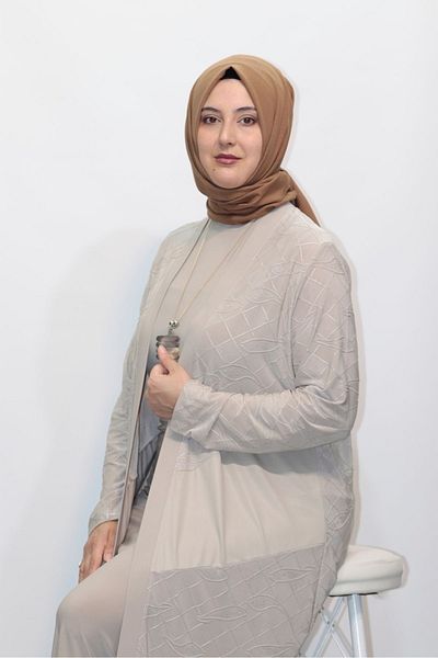 Zey&Ka Butik Plus Size Jacquard Venizia - Dress Set with Necklace and Jacket