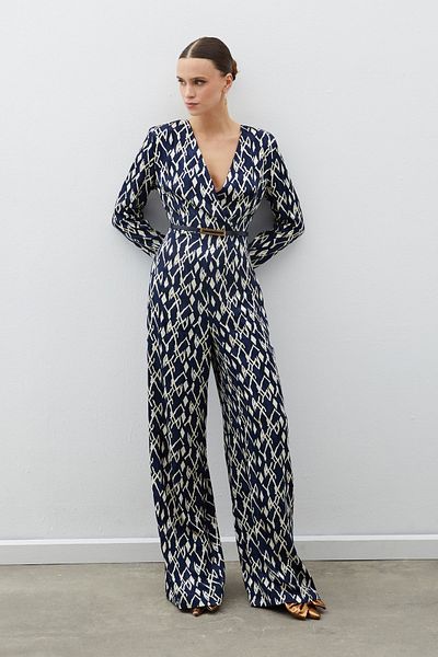 Sateen Salopetă din satin cu model - ALBASTRU ÎNCHIS