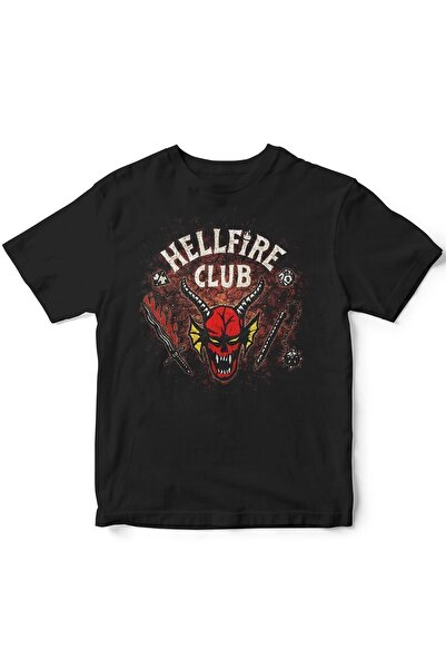 The Baski Tricou pentru copii, negru, unisex, cu mânecă scurtă, cu imprimeu Stranger Things Hell Fire Club