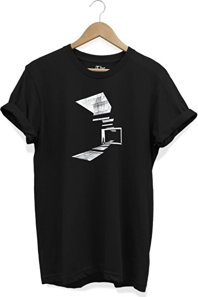 The Baski Mimari Unisex Crna T-shirt - Senka Sunca Štampano , Kratki Rukav