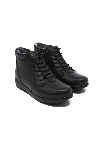 MAGIC SHOES Γυναικείες Μαύρες Γνήσιες Δερμάτινες Γούνες Comfort Πλήρεις Ορθοπεδικές Μητρικές Μπότες