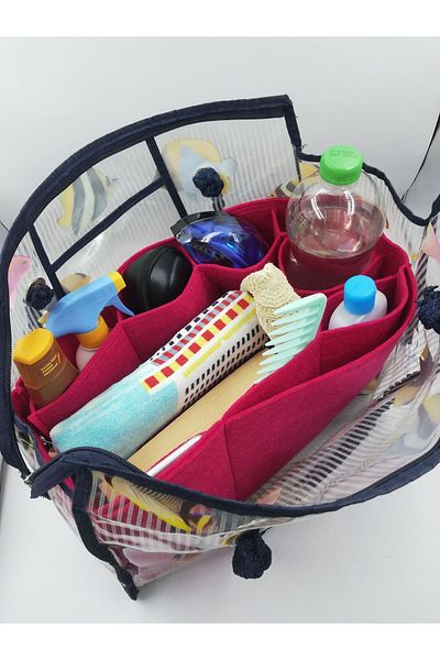 Marjinal Red Color Beach Bag - Organizer Inside