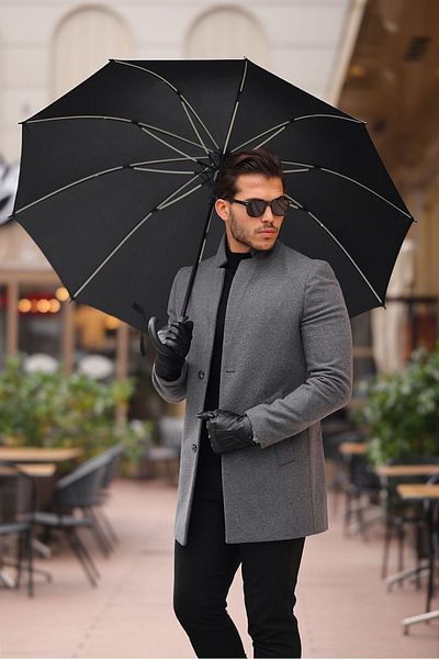 MİX CLOTHES Ανδρικό Smoked Slim Fit Stamp γιακά παλτό