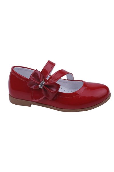 Papuçsepeti Shoe Basket Ortaç 2082 Girl Ballerina Bow Velcro Patent Leather Ballerina Shoes