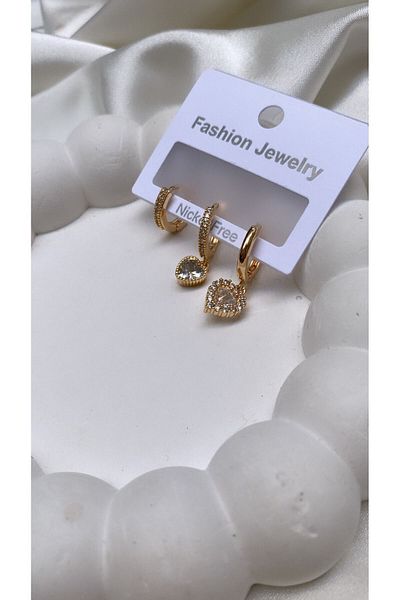 Accessories Zircon Heart 3-Piece Earring Set