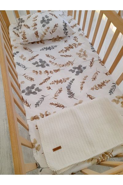 HEYBELİ ORGANİK 100% Cotton Fabric Baby/Child Elastic Sheet Set // Pillow Case Elastic Sheet Pompom Pique