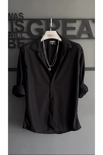 pepule Мъжка черна риза - текстуриран османски дизайн