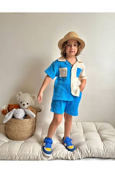 Jolly Kids Set de culoare dublă cu cămașă de muselină pentru băiat