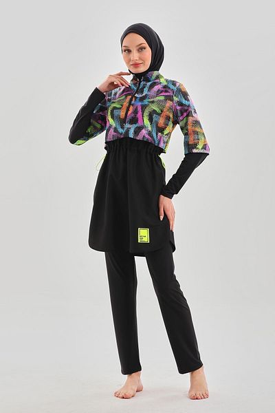 MAG FASHİON Plus Size 4 Piece Gilet Full Covered Hijab Μαγιό - Μπουρκίνι
