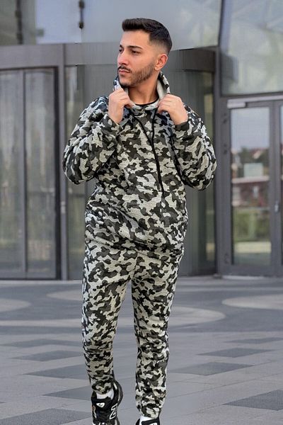 BayBayan Ανδρικό σετ αθλητικών φόρμας καμουφλάζ Oversize - Φούτσα με κουκούλα, 3 κλωστές