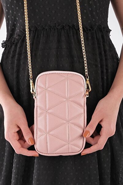 efnanstore Çapraz Zincir Askılı Kapitone Telefonluk Cüzdan Çanta