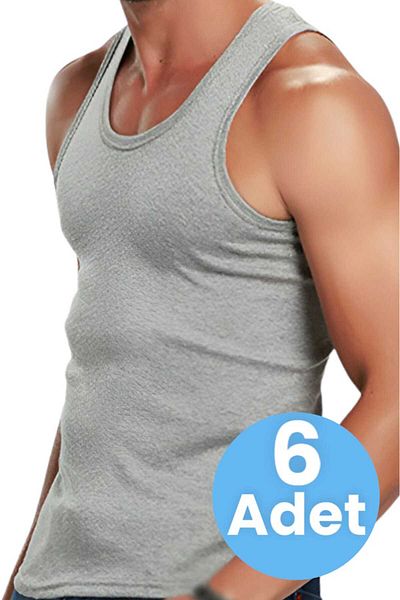 Tezzgelsin 6-Piece Gray Men's Tank Top - Cotton Combed Cotton