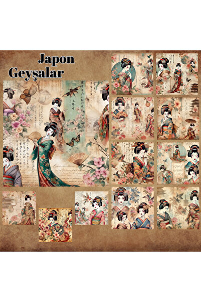 Pink Swan Craft Japon Geyşalar Vintage 12 Adet Scrapbook Bullet Journal Mat P...