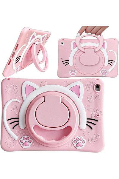 TEKNETSTORE Apple iPad 8th and 9th Generation 10.2 Inch 2020 / 2021 Compatible Cat Case with Stand Fun Protection