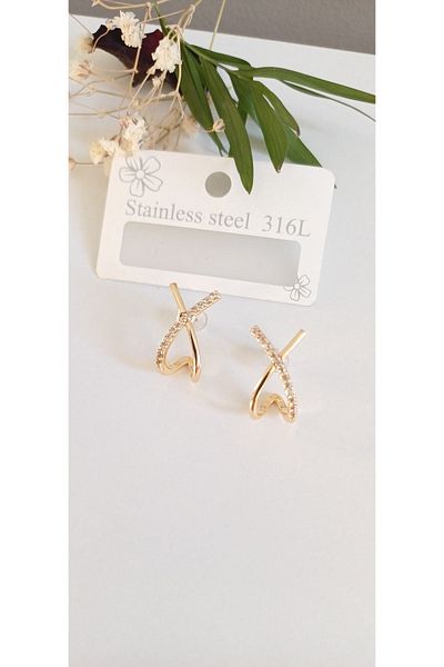 Feride Steel Earrings for Woman 316L - 2-Piece Elegant Bow Detail, Kikirdak Color Guaranteed