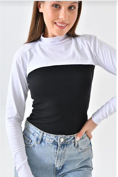 EYFA White Long Sleeve - Stand Collar Hijab Turtleneck Bodysuit