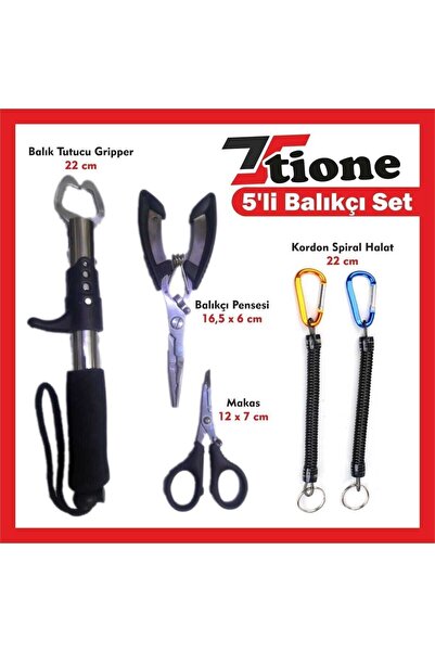 TİONE Balık Tutucu(grıpper )balıkçı Pensesi16.5 Cm(PLIERS) Ipek Makası (SCISSORS) Ve 2 Adet Karabina Set