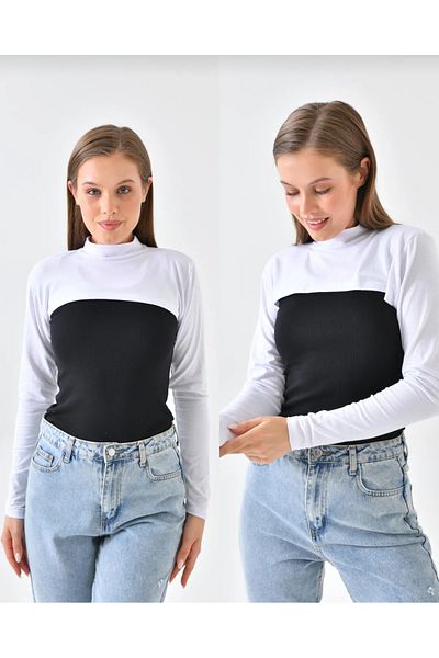 EYFA White Long Sleeve - Stand Collar Hijab Turtleneck Bodysuit