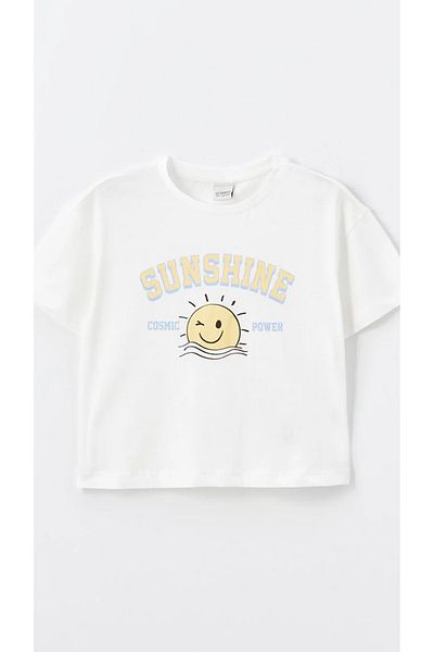 LC Waikiki LCW Kids Girl - طقم تي شيرت وشورت مطبوع برقبة دائرية