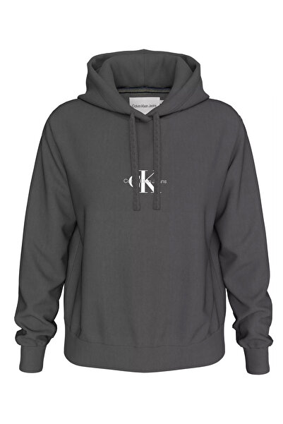 Calvin Klein Kadın WASHED MONOLOGO REGULAR HOODIE Sweatshirt-Koyu Gri