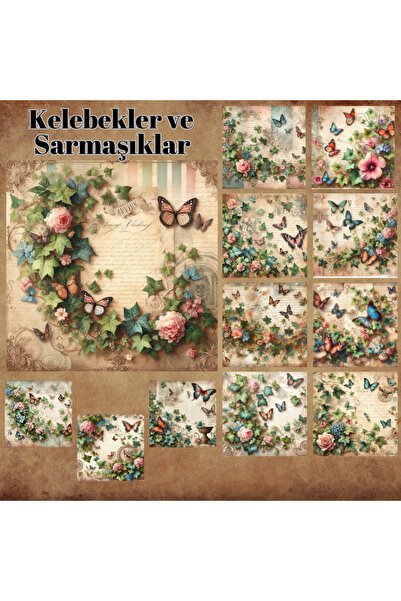 Pink Swan Craft Vintage leptiri i vinove loze 12 komada set naljepnica za alb...