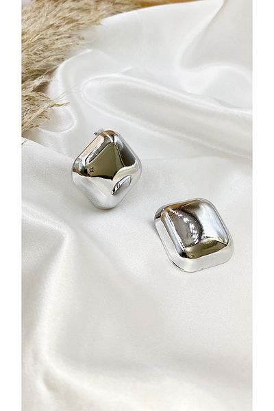 Eylülün Takısı Large Size Square Pinterest Earrings - Women's Silver Color