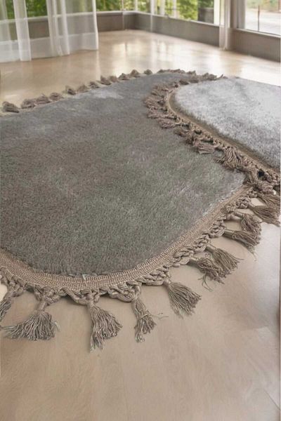 ALTUN CARPET 2 части червена + 6 цвята налични постелка за баня от полар, плюшен помпон с ресни, неплъзгащ се килим 50x80+40x50