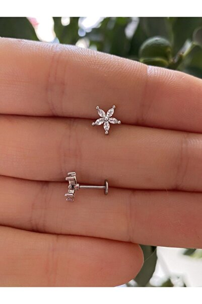 Arescollection cerrahi çelik zirkon taşlı önden takmalı arkası düz tragus helix kıkırdak conch lobe piercing küpe