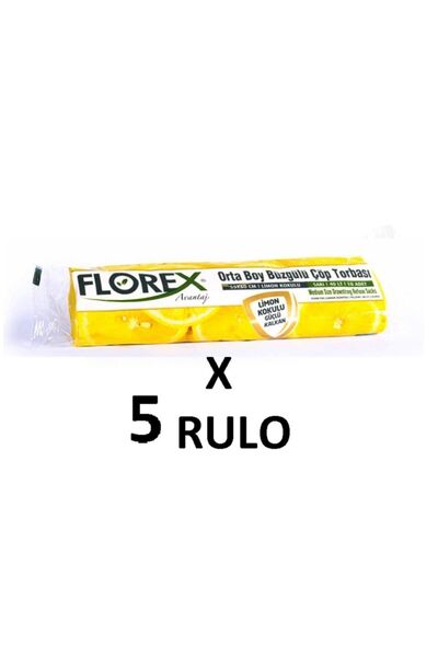 Zengin Çarşım Limon Kokulu Büzgülü Orta Boy ( 55x60 Cm ) Çöp Poşeti Sarı 5 Ru...