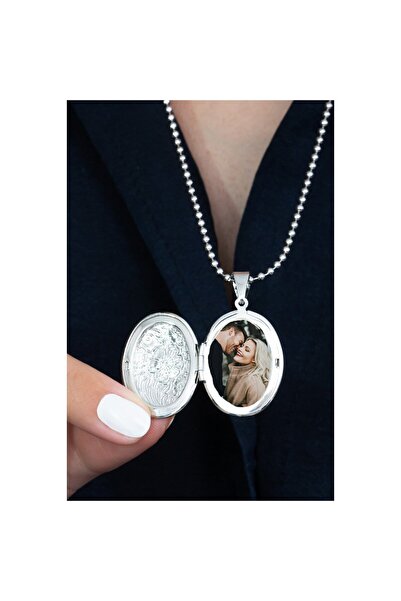 Herşey Nota هدية للحبيب - قلادة بيضاوية مع صورة وغطاء قابل للفتح من الداخل