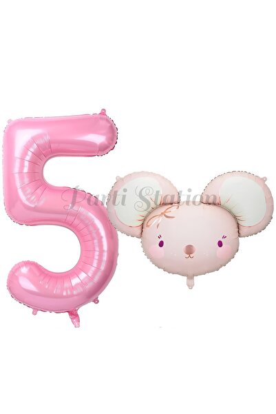 Parti Station مجموعة بالونات الفأرة الوردية لعمر سنة واحدة - مفهوم الفأرة الو...
