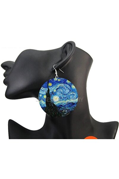 Herşey Nota Vincent Van Gogh Star Patterned Night Earrings