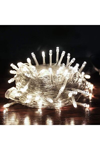 Erdem neon led Led 100 Lü 10 Mt Beyaz Fişli Led Lamba Yılbası Ağacı Süsü Beyaz Renk 8 Fonksiyonlu