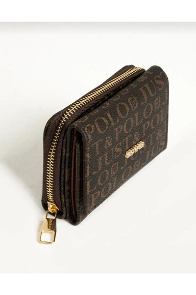 Just Polo Women's Brown Small Size Wallet with Snap Fasteners and Zipper