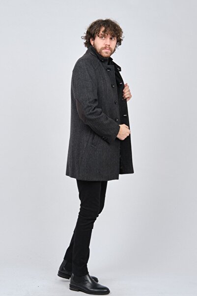 LUCAS Men's Smoked Stand Collar Pocket Detailed Sports Wool Coat 2652664