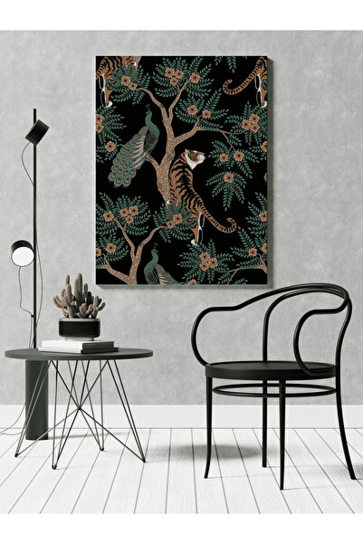 RUGSMODERN Kanvas Tablo Yeşil Tema Ağaç ve Kaplan Desen
