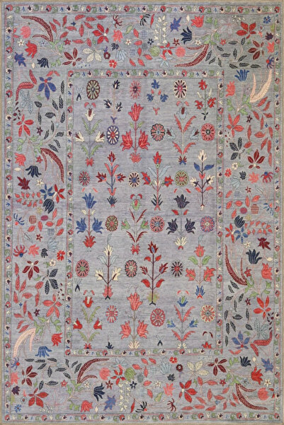 Rugs Modern Halı Botanik Çiçekli Baklavalı Desenli Dokuma Taban Halı ve Yıkan...