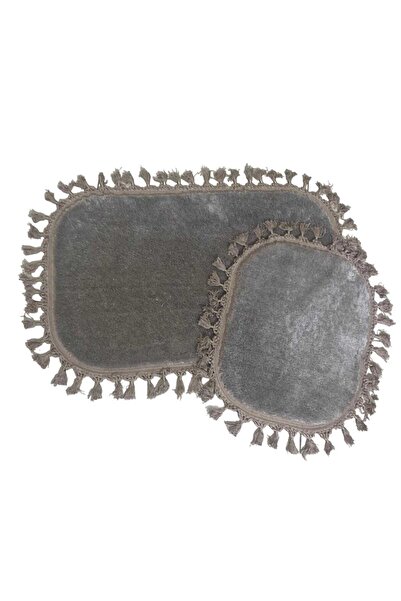 ALTUN CARPET 2 τμχ κραγιόν +6 χρώματα πατάκι μπάνιου βελούδινο αντιολισθητικό χαλί πομπόν με κρόσσια 60x100+50x60