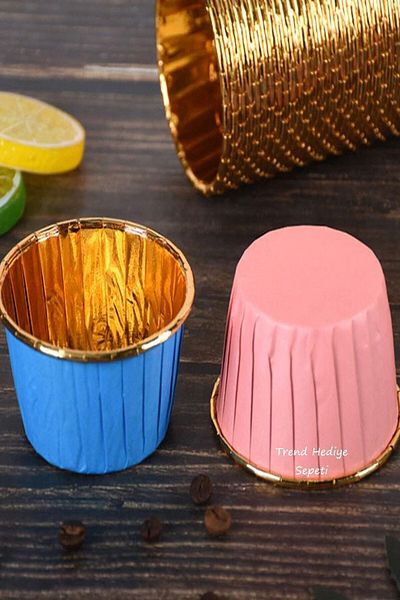 Trend Hediye Sepeti 50 Pieces Gender Reveal Party Blue Pink Gold Muffin Cupcake Mold Cake Capsule