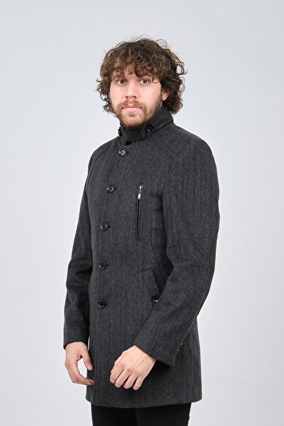 LUCAS Men's Smoked Stand Collar Pocket Detailed Sports Wool Coat 2652664