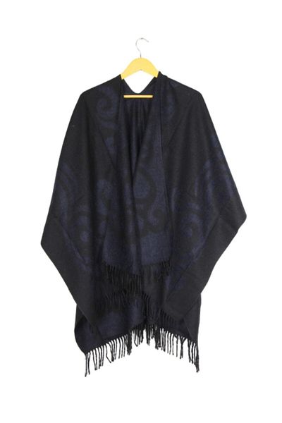 FORUM Women's Navy Blue Double Sided Shoulder Shawl Poncho
