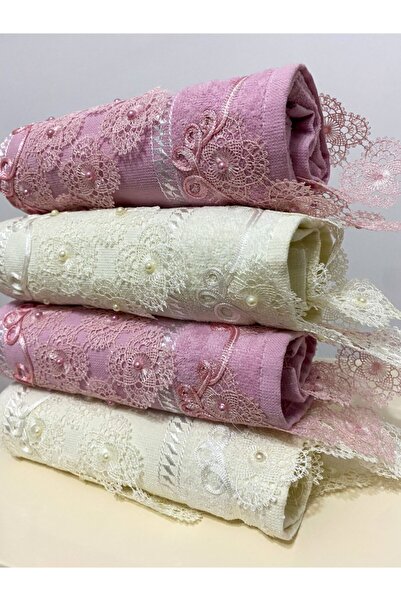 AYHANHOME 50x90 Set of 4 100% Cotton Velvet Needle Lace Lace Motif Towels