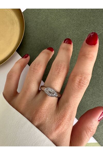 ringbox Açık Pembe Taşlı Göz Gümüş Renkli Yüzük