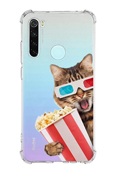 PrintiFy Xiaomi Redmi Note 8 Uyumlu Kedi 1 Baskılı Şeffaf Köşe Korumalı Antiş...