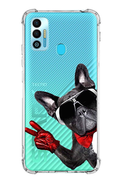 PrintiFy Tecno Spark 7t Compatible Dog 2 Printed Transparent Anti-Shock Case with Corner Protection