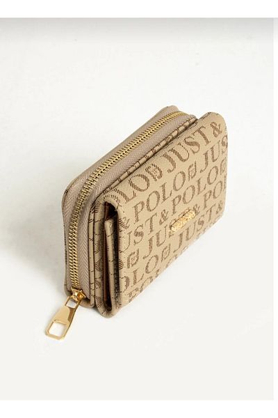 Just Polo Women's Mink Small Wallet - Snap and Zipper Closure