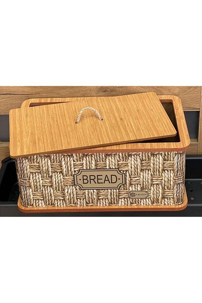 AC AMİSOS Luxury Bread Box - Rectangular Wooden Pattern, Natural Bread Basket