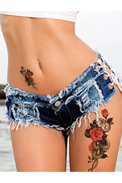 CN Yılan Gül Geçici Dövme Renkli Su Geçirmez Dövme Temporary Tattoo