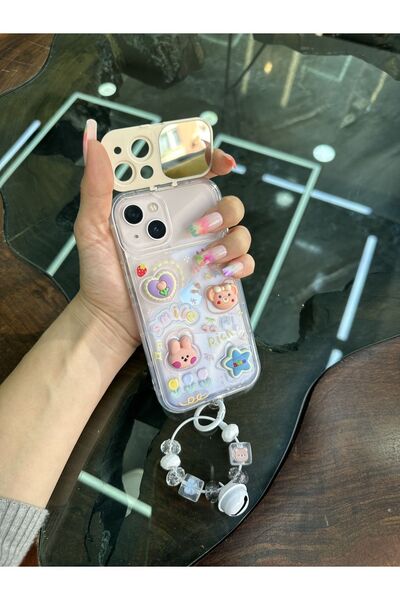 SEDA STORE Aynalı Kapaklı Boncuklu iPhone 14 Pro Max Uyumlu Telefon Kılıfı